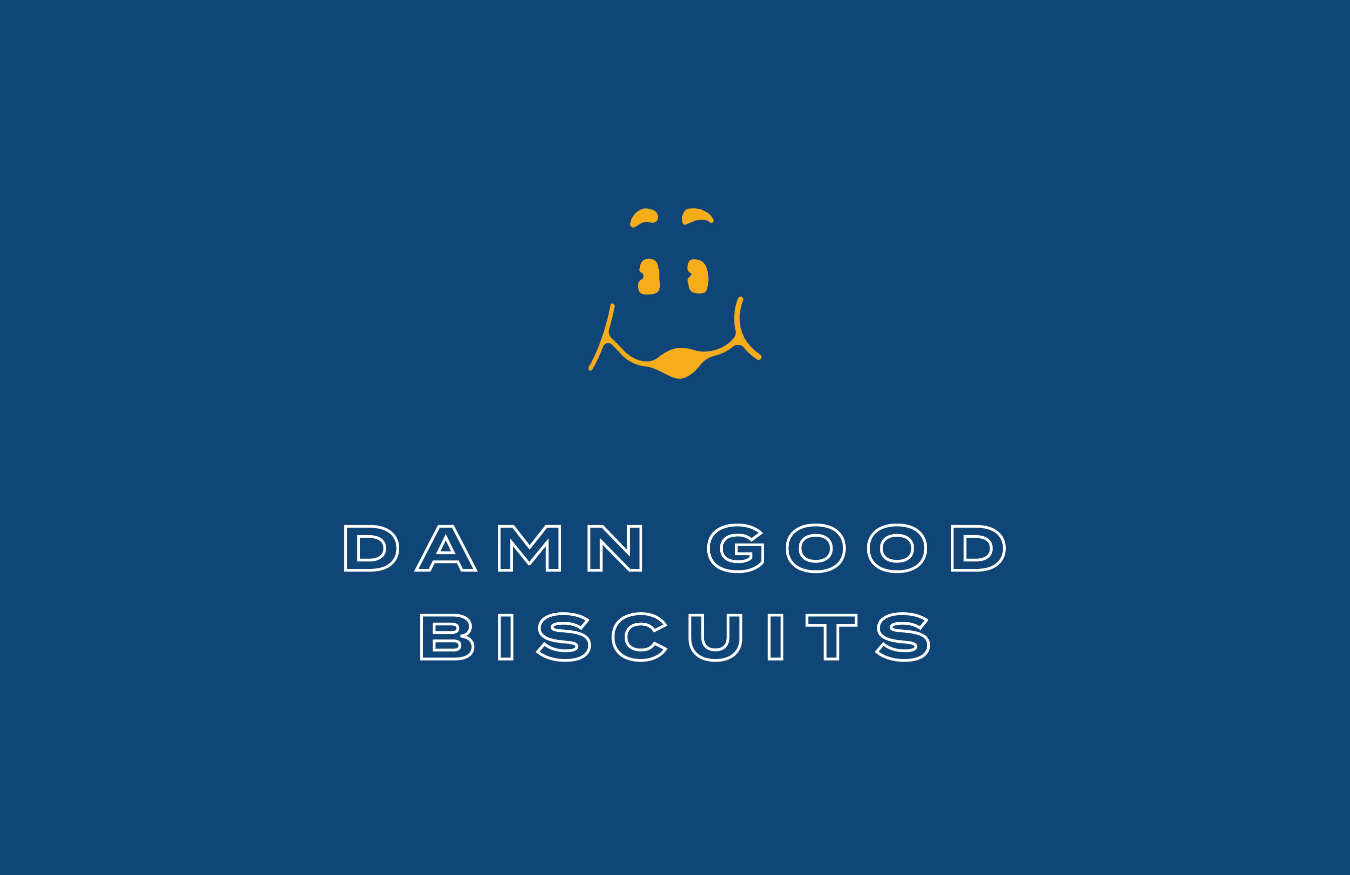Biscuit Belly face winking above Damn Good Biscuits