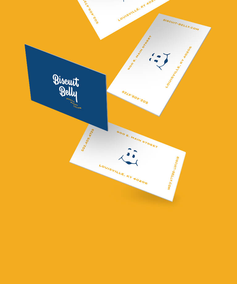 Biscuit Belly business cards falling