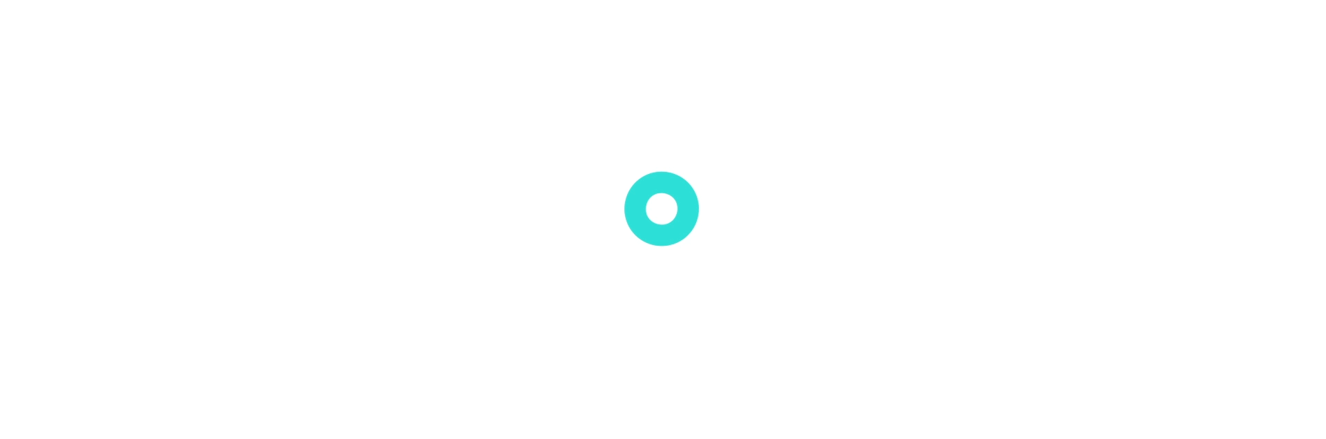A single turquoise circle with a white center is displayed in the middle of a plain white background.